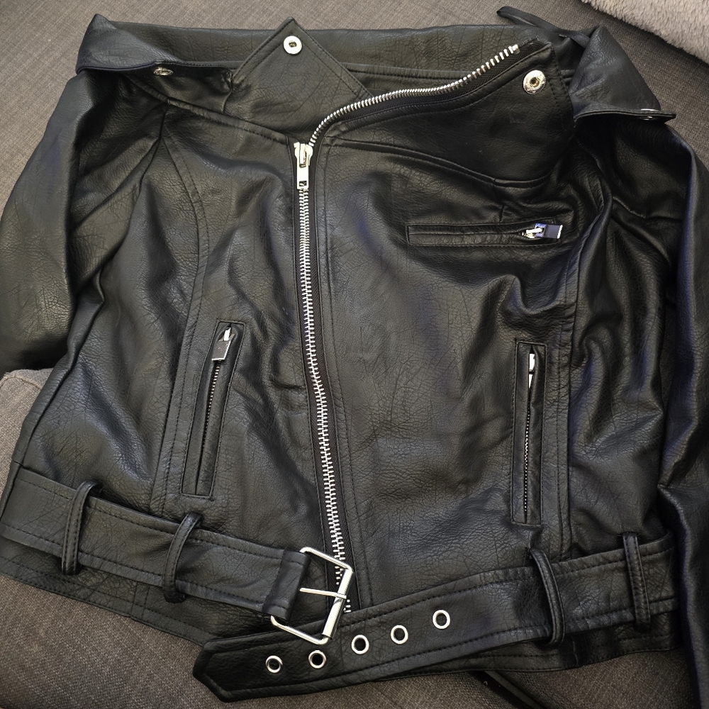 Guess Black Shoulder Leather Jacket with Silver Accents